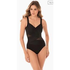 NWT Miraclesuit BLACK Madero Size 14 Underwire One-Piece Swimsuit Tummy Slimming